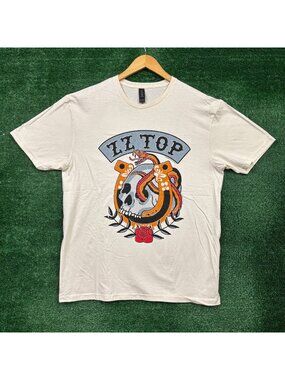 ZZ Top Snake and Horseshoe Beige T-Shirt Size Large